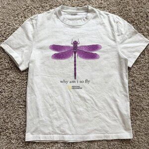 National Geographic Dragonfly Graphic Tee Why Am I So Fly White Nature Shirt